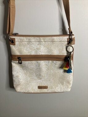 Sakroots Beige Floral Crossbody with Multi-Tassel Accent